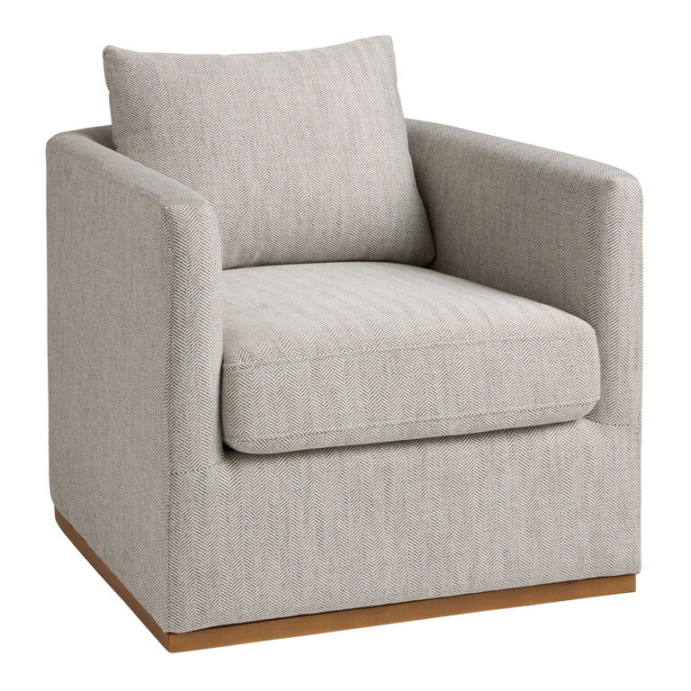 Merritt Ivory and Black Herringbone Upholstered Swivel Chair