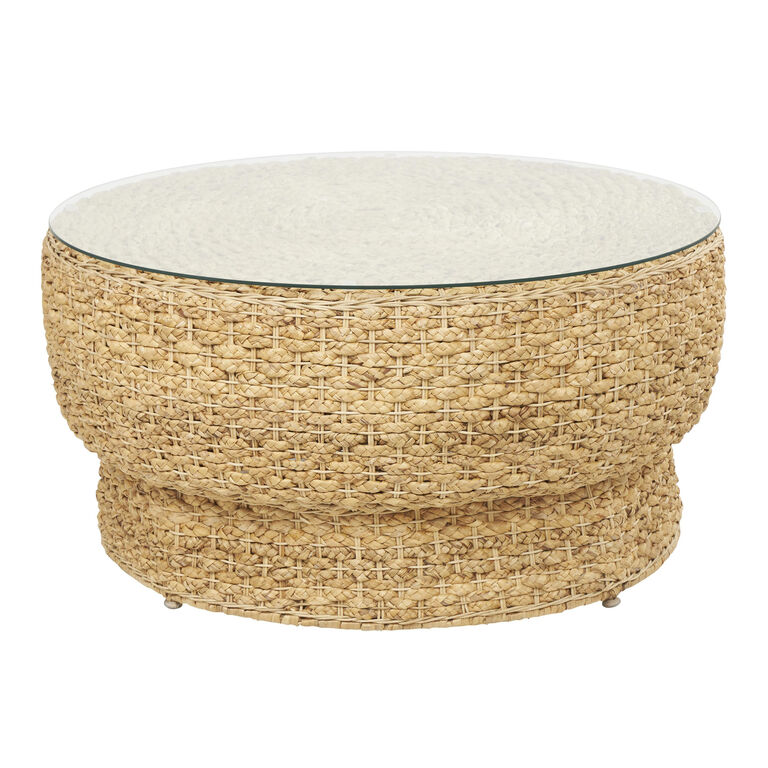 Yuscaran Round Natural Rattan and Glass Top Coffee Table