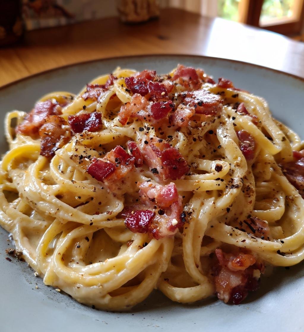Creamy Carbonara with Bacon Recipe - Easy, Delicious & Quick - step by step