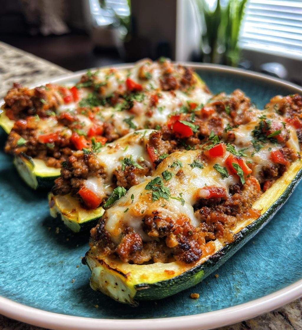 Air Fryer Zucchini Boats with Ground Beef Filling - Easy & Delicious